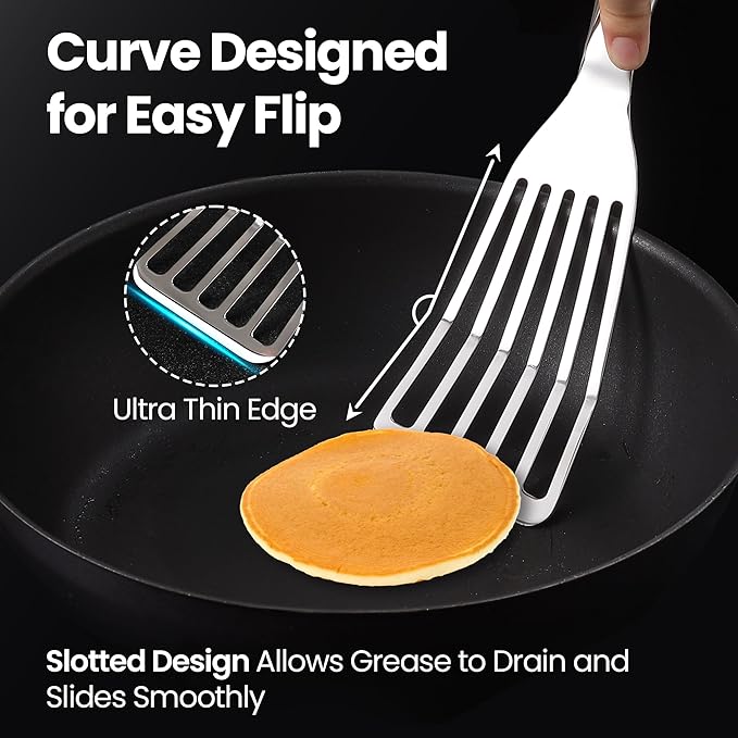 Stainless Steel Fish Spatula Set – 1 Large + 1 Small Metal Spatula for Kitchen, Perfect for Flipping Fish, Pancakes, Eggs & More, Slotted Design, Essential Stainless Steel Kitchen Utensils Set