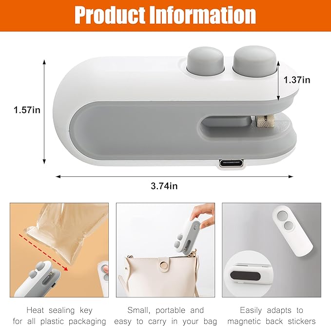 Mini Bag Sealer, 2 in 1 Heat Sealer with Cutter, Portable Resealer Machine,Plastic Heat Seal Sealer Kitchen Gadget for Mylar/Food Storage Bags,Mini Bag Resealer Machine for Plastic Snack Bags (1pack)