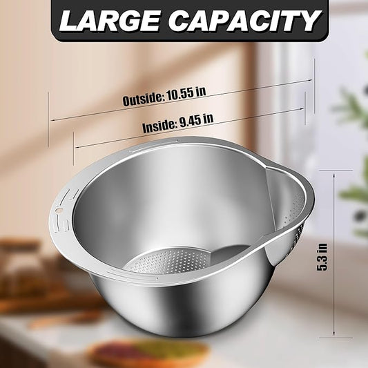 Rice Washer - Rice Cleaner Strainer Bowl - Rice Drainer Strainer - Fine Mesh Colander - Colander Bowl for Rice Veggie Fruit Beans, Funny Presents for Women - Silver