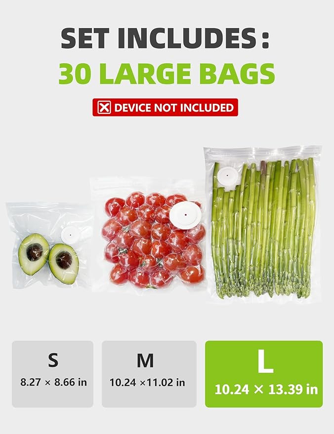 Vacuum Sealer Bags, Reusable Vacuum Zipper Bag, BPA Free Heavy Duty Vacuum Storage Bag for Food, Large Size 15 Bags