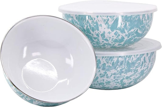 Golden Rabbit Enamelware - Set of 3 - Mixing Bowls (Sea Glass Swirl)