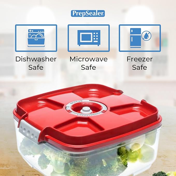 Marinating Vacuum System Container-Makes Food Tastier, Juicier, Healthier and More Tender (2 Liter, Square Shape, Tritan Material, Red Color, Manual Hand Pump Included)