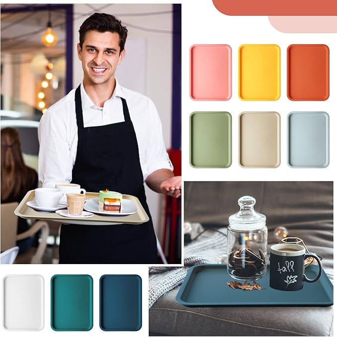 18 Pcs Plastic Fast Food Trays Bulk Colorful Restaurant Serving Cafeteria Grill School Lunch Trays Rectangular Serving Platter for Kitchen Hotel Restaurant, 9 Colors (9 x 12 Inch)