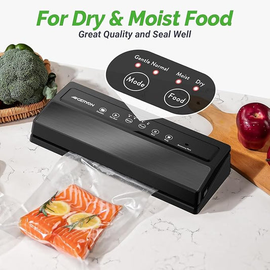 GERYON Vacuum Sealer Machine, Food Vacuum Sealer with Powerful Suction | Slim Design | Easy to Use | Led Indicator Lights for Sous Vide, Meal Prep, w/Starter Kits for Vacuum Seal Container