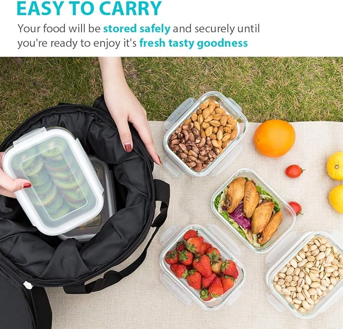 Bayco 6 Pack Glass Meal Prep Containers, Glass Food Storage Containers with Lids, Airtight Glass Lunch Bento Boxes, Leak Proof (6 lids & 6 Containers)