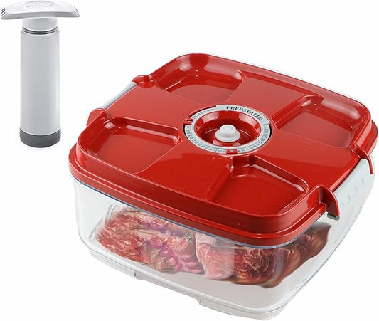 Marinating Vacuum System Container-Makes Food Tastier, Juicier, Healthier and More Tender (2 Liter, Square Shape, Tritan Material, Red Color, Manual Hand Pump Included)