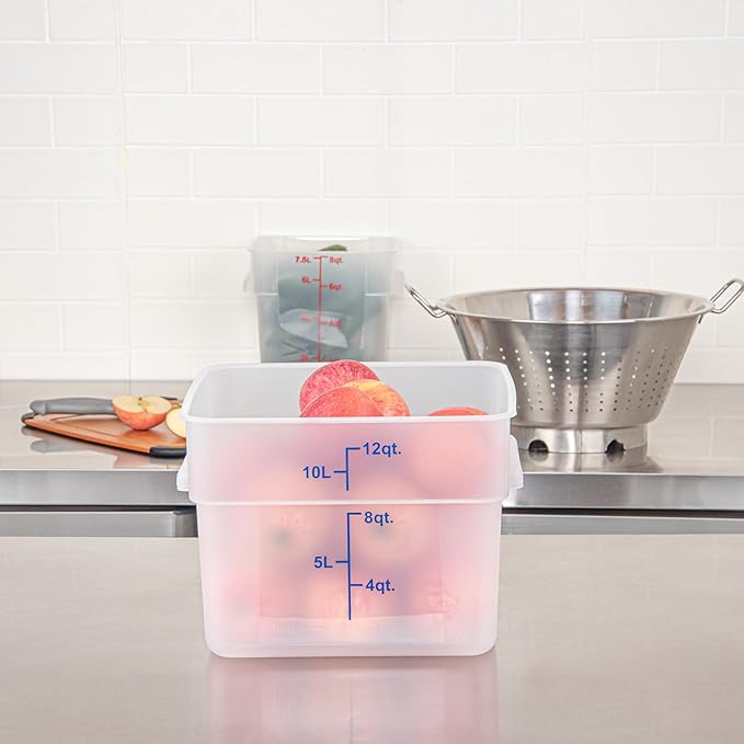 Restaurantware - Met Lux 12 Quart Food Storage Container, 1 Translucent Storage Container - Lids Sold Separately, Blue Volume Markers, Dishwashable Container, Side Handles, For Storing Foods