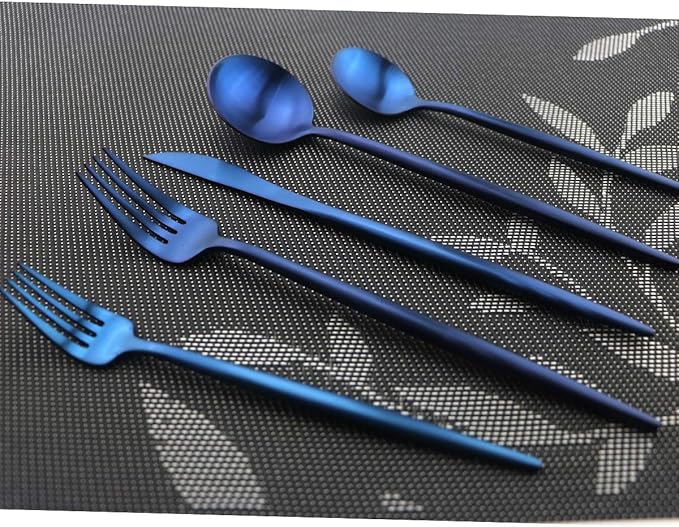 Iridescent Blue Flatware 10 Pieces Tableware Set Cutlery Set Dinnerware Anti-rust Utensil Set,Salad Spoons Knives and Dessert Forks, Silverware Service for 2