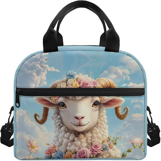 Showudesigns Goat Lunch Bag for Kids Girls Lunch Boxes for School 10-12 Lightweight Bento Cooler Bag Cute Insulated Lunchbox Container Picnic Bags Crossbody Purse Blue