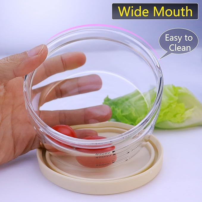 16 oz Glass Container with Silicone Lid,Glass Food Storage Container-Clear,Meal Prep Containers, Glass Freeze Bowls, Microwave Safe (2pcs)