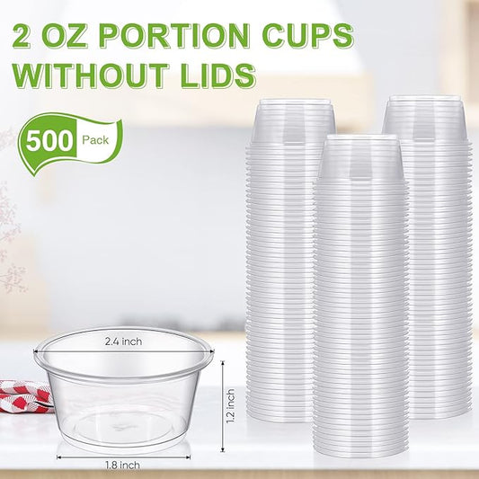 Gerrii 500 Count Plastic Disposable Portion Cups Without Lid Souffle Condiment Cups Small Sauce Containers Clear Mini Plastic Containers for Portion Control Meal Sample Dressing(2 oz)
