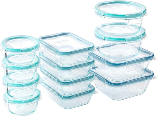 Snapware Total Solutions (12 Pack, 1, 2 & 4 Cup) Glass Food Storage Containers Set, Airtight & Leakproof Locking BPA-Free Lids, Freezer Dishwasher Microwave Safe