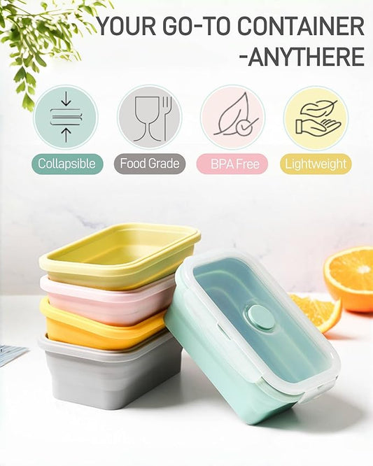 VAGREEZ Collapsible Silicone Food Storage Containers with Lids, 6 Pack Reusable Collapsible Bowls, Silicone Lunch Box Set Food Containers for Meal Prep, Travel, Camping & Leftovers