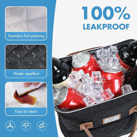 Lekesky Lunch Bag for Women and Men Leakproof Lunchbox Insulated Lunch Bag for Work, Picnic and Camping, Quilted Black