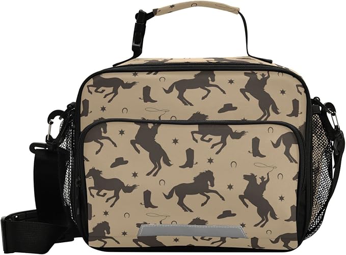 Pfrewn Lunch Box for Kids School Students Wild West Cowboy Horses Insulated Lunch Bag with Shoulder Strap for Office Adults Reusable Cooler Bags Lunch Tote for Girls Boys Teens