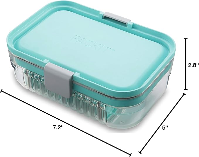 PackIt Mod Lunch Bento Food Storage Container, Mint Green, Shatterproof Crystal Clear Base, with Leak-resistant Dividers and Lid, Microwavable, Dishwasher Safe, Perfect for Meal Prep