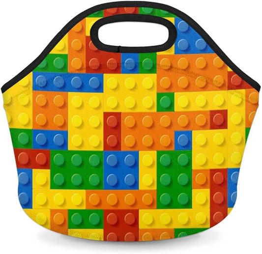 Kids Lunch Box for Boys Girls Colorful Building Blocks Insulated Neoprene Children Lunch Bags Sturdy Soft Bag & Reusable Cooler Lunch Thermal Meal Tote Kit for School
