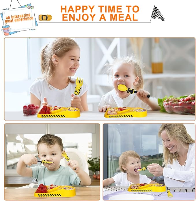 Construction Toddler Utensils - Toddler Forks and Spoons - Kids Spoon and Fork Set - Suitable for Kids Utensils - Easter Gifts, Portable Silverware Set for 1 2 3 4 5 year old Toddlers, Yellow