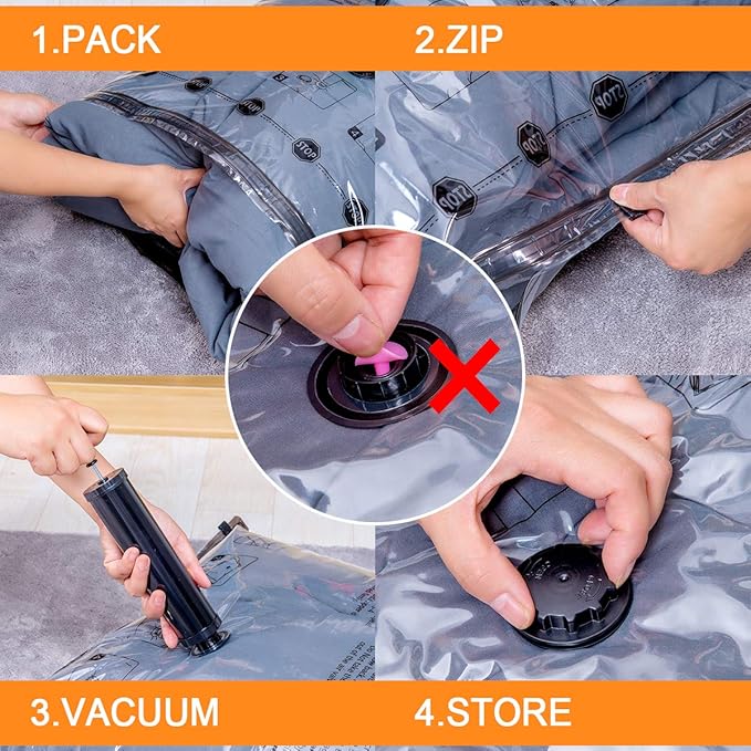 12 Pack Vacuum Storage Bags (3 Jumbo, 3 Large, 3 Medium, 3 Small),Plastic Packaging Bags,Space Saver Sealer Compression Bags with Travel Hand Pump for Blankets, Comforters, Pillows, Clothes Storage