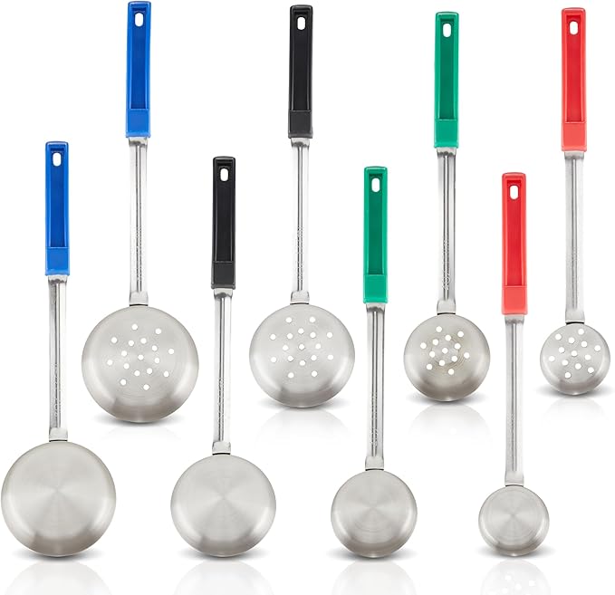 Portion Control Serving Spoons, Serving Utensil Set - Bariatric Surgery Must Haves - 8 Serving Utensils - Gastric Sleeve, Weight Loss, Home Cooking, Bariatric Measuring - 4 Solid and Perforated