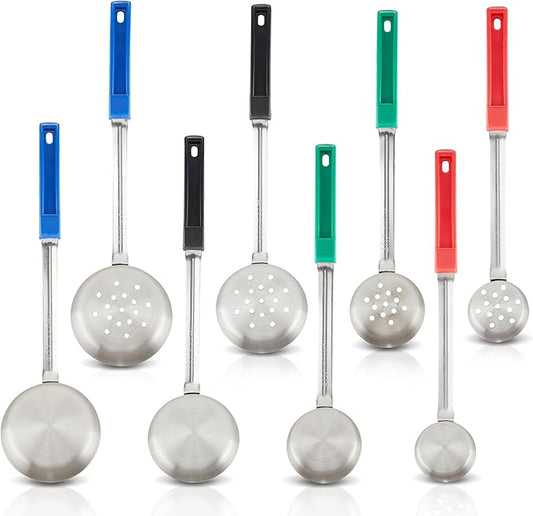 Portion Control Serving Spoons, Serving Utensil Set - Bariatric Surgery Must Haves - 8 Serving Utensils - Gastric Sleeve, Weight Loss, Home Cooking, Bariatric Measuring - 4 Solid and Perforated