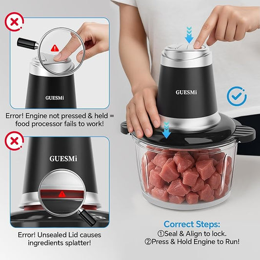 Food Processors, Powerful 500W Food Chopper Meat Grinder & Veggie Chopper with 2 Bowls(8 Cup+8 Cup) & 2 Bi-Level Blades with Electric Food Copper Motor -Vegetable, Onion, Garlic, Meat, Nuts