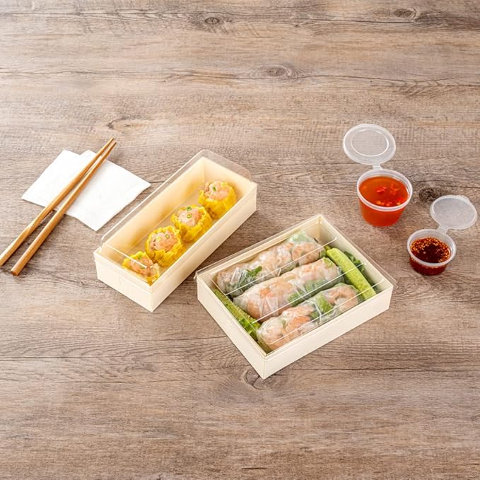 Restaurantware LIDS ONLY: Taipei 6.5 x 5 x 0.3 Inch Rectangle Transparent Lids 100 Plastic Lids For 23 Ounce Rectangle Wooden Containers - Containers Sold Separately Clear Plastic To Go Box Lids