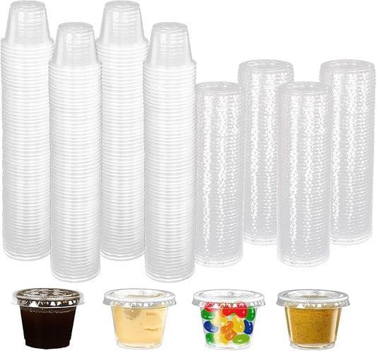 Nsmykhg Disposable Portion Cups,600 Pack 1 Oz Portion Cups Portion Cups With Lids Clear Jello Shot Cups Plastic Souffle Cups,Sampling Cups, Sauce Containers, Small Condiment Cups, Mini Sauce Cups