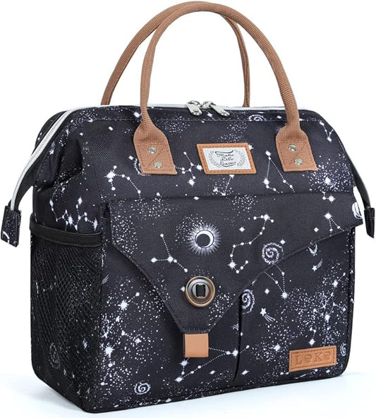 Lekesky Lunch Box Women Men Lunch Bag Wide-Open Lunch Tote Bag, Black