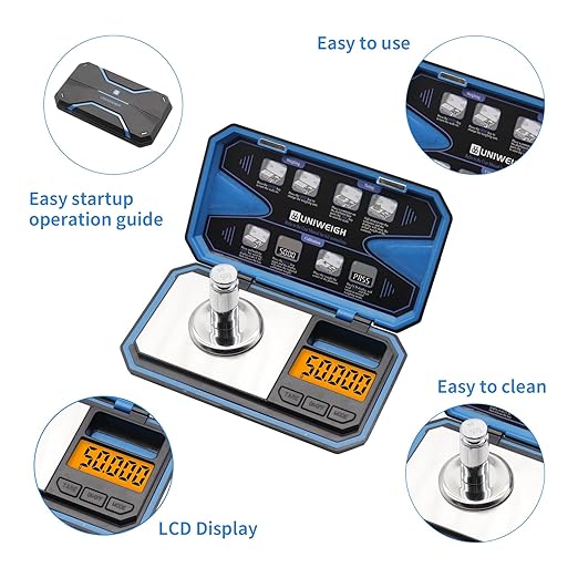 Milligram Scale,50g/0.001g Compact Pocket Precision Scale with 50g Cal Weight,Mg Scale for Power Medicine,Reloading,Jewelry,Coin and Gem,Included Scoop,Power Pan,Tweezers and Battery