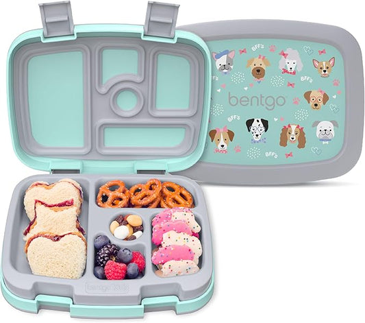 Bentgo Kids Prints Leak-Proof, 5-Compartment Bento-Style Kids Lunch Box - Ideal Portion Sizes for Ages 3-7, Durable, Drop-Proof, Dishwasher Safe, & Made with BPA-Free Materials (Puppy Love)