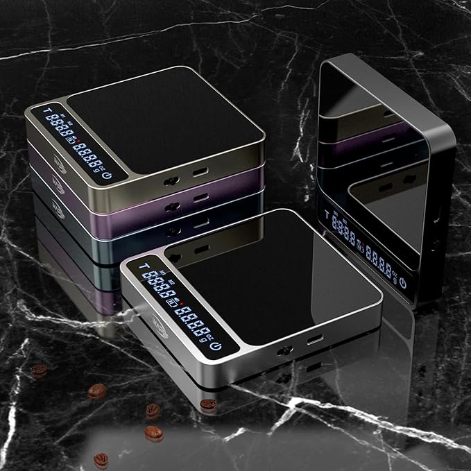 IKAPE Digital Coffee Scale, Premium Aluminium Espresso Scales with Timer, 2kg/0.1g High Precision Rechargeable Drip Espresso Scale with Tare Function, LED Display(Purple)
