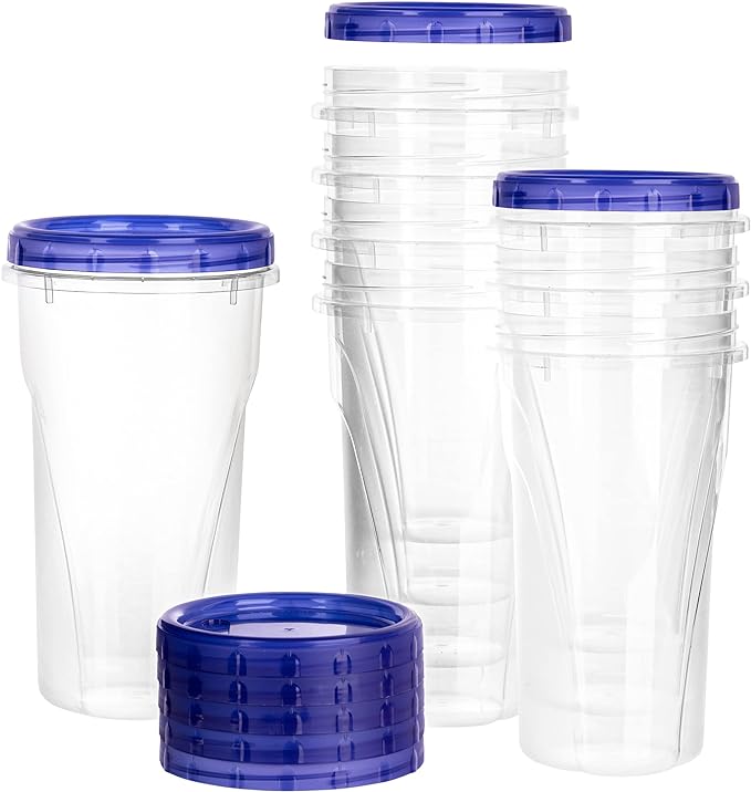 PLASTICPRO [48 oz 4 Pack] Twist Top Deli Containers Clear bottom With blue Top Twist on Lids Reusable, Stackable, Food Storage Freezer Container Pack of 4