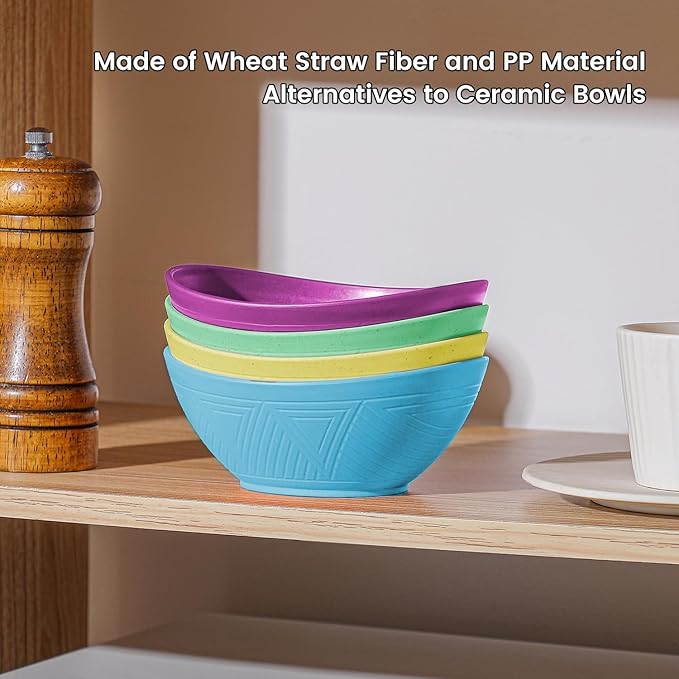 10 oz Small Bowl, Wheat Straw Bowls Set of 4, Unbreakable Mini Ice Cream Bowl, Plastic Bowls Reusable for Snack, Dessert and Appetizer (Memphis Series)