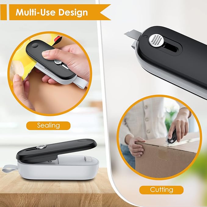 FEPPO Mini Bag Sealer, 2 in 1 Heat Sealer with Cutter, Portable Resealer Machine for Chip, Plastic Bags Food Storage Snacks (Batteries Included)