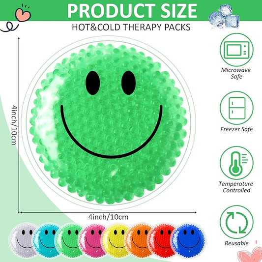 48 Pieces Smile Boo Boo Ice Packs Small Gel Hot Cold Packs Round Reusable Ice Packs Gel Bead Multicolored Ice Pack Cold Compress for Pain Relief Toothache Supplies, 4 x 4 Inches