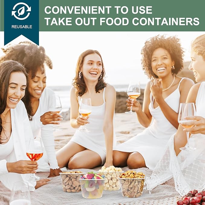 Deli Containers with Lids 16 oz [48 Set] - Food Storage Containers with Lids Freezer Safe, Soup Containers for Restaurant, BPA Free | Portion Control | Leakproof | Microwave| Washable