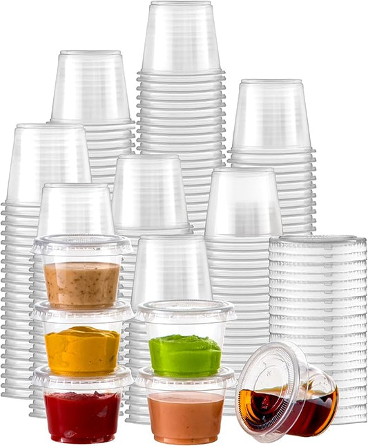 Fit Meal Prep 1250 Pack 1 oz Jello Shot Cups with Lids, Disposable Souffle Portion Cups for Sauce