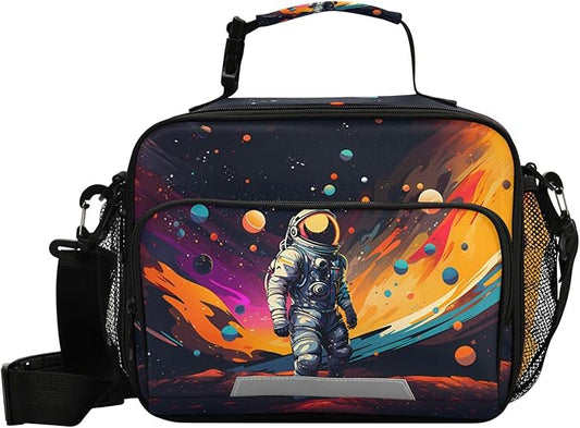 MNSRUU Student Lunch Bag Astronaut Starry Sky Insulated DinnerTotes Picnic Bag Lunch Box with Adjustable Shoulder Strap for Teen Kids Adults