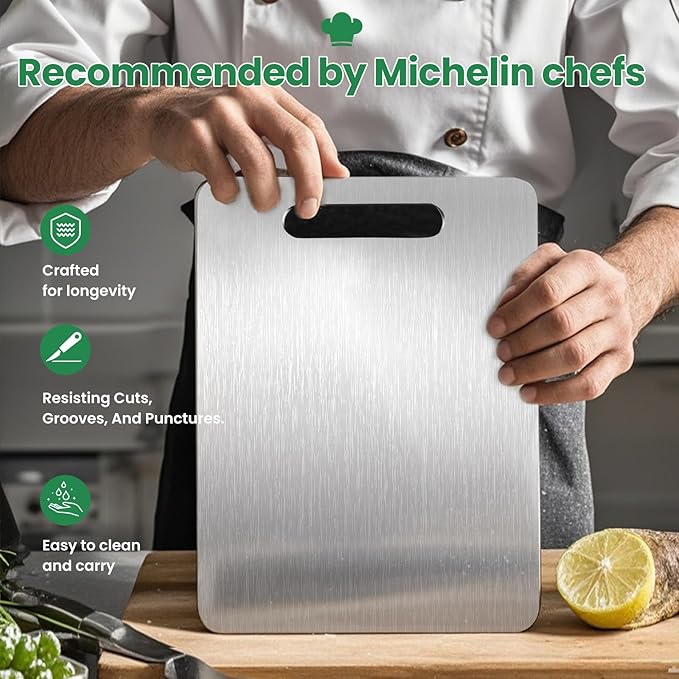2 PackTitanium Cutting Boards 100% Pure Titanium for Kitchen .Cutting Edge Hygiene & Durability.Double sided food-grade Titanium Cutting Board For Meats Fruits And Vegetables. Easy to Clean（M+L)
