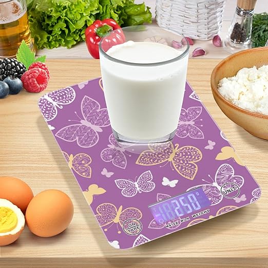 Food Scale Kitchen Digital Scale Food Ounces and Grams Dieting Baking Cooking Waterproof Glass Panels LCD Display,4 Units Scale Tare Function Butterfly
