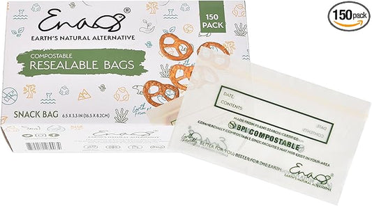 100% Compostable Food Storage Bags [Snack 150 Pack] Eco-Friendly Freezer Bags, Resealable Bags, Heavy-Duty, Reusable, Off-White by Earth's Natural Alternative