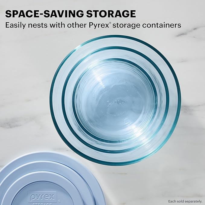 Pyrex Year of Colors (3-Pack) Tinted Glass Food Storage Containers Set, (2, 4 & 7 Cup) Meal Prep Containers With BPA-Free Lids, Dishwasher & Microwave Safe, Blue