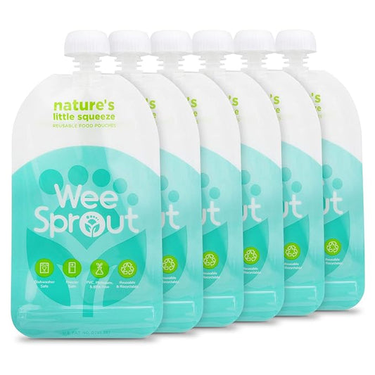 WeeSprout Double Zipper Reusable Food Pouches (Blue, 7 Fl Oz)