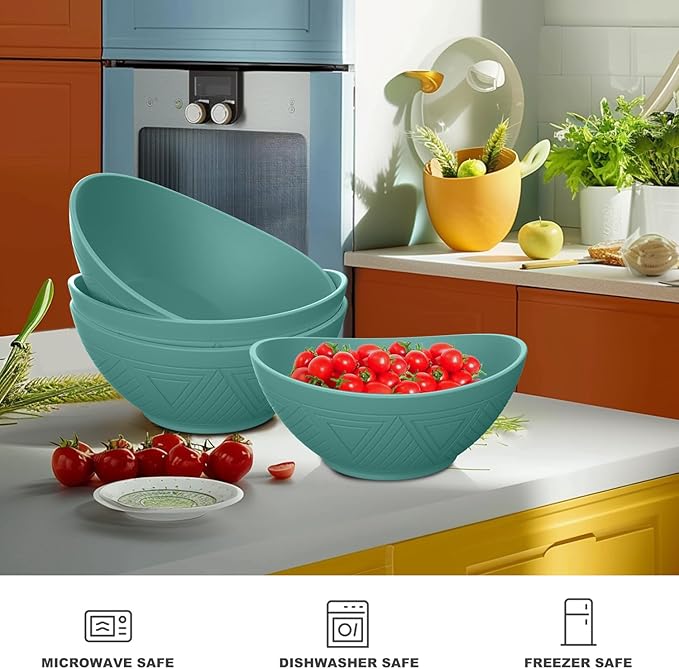Large Salad Bowls 65 OZ - Wheat Straw Bowl Unbreakable Large Capacity Serving Bowl for Chips, Popcorn, Microwave & Dishwasher Safe Kitchen Bowls for Camping, Party, Big Cereal Bowl (Green)