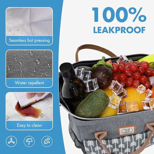 Lekesky Lunch Bag for Women Insulated Lunch Box Leakproof Lunchbox for Adult Work, Grey