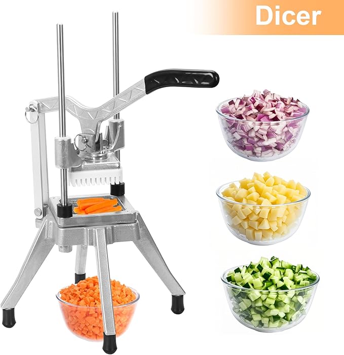 Commercial Vegetable Fruit Chopper W/6-Wedge Slicer&1/4″&3/8″&1/2" Blade Professional Food Dicer French Fry Cutter Onion Slicer Stainless Steel For Tomato Peppers Potato Mushroom