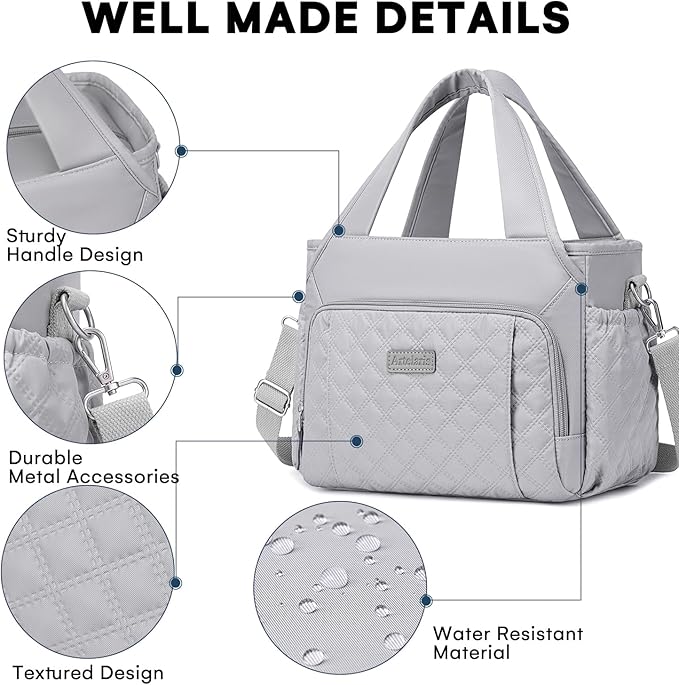 Artelaris Lunch Bag for Women, Insulated Lunch Box for Work, Large Leakproof Cooler Purse with Side Pockets & Removable Shoulder Strap Women's Lunch Tote Bag for Picnic Beach Cute Lunch Bags (Gray)