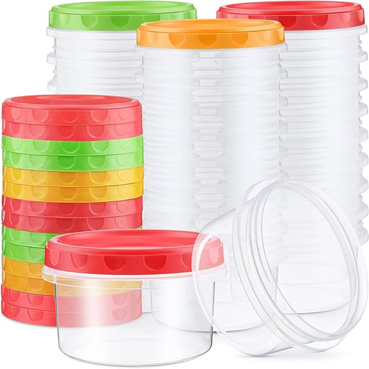 Sieral 36 Pack 8 oz/ 250 ml Freezer Containers with Lids Plastic Twist Top Deli Jars Reusable Freezer Storage Containers for Food Round Wide Mouth Lunch Snacks(Red, Green, Yellow)