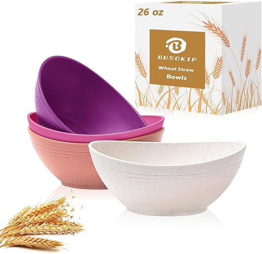 26 OZ Wheat Straw Bowls, 4 Pack Unbreakable Cereal Bowl, Microwave and Dishwasher Safe Bowls for Kitchen, Lightweight Serving Bowl for Salad, Oatmeal, Soup (Flower Series)